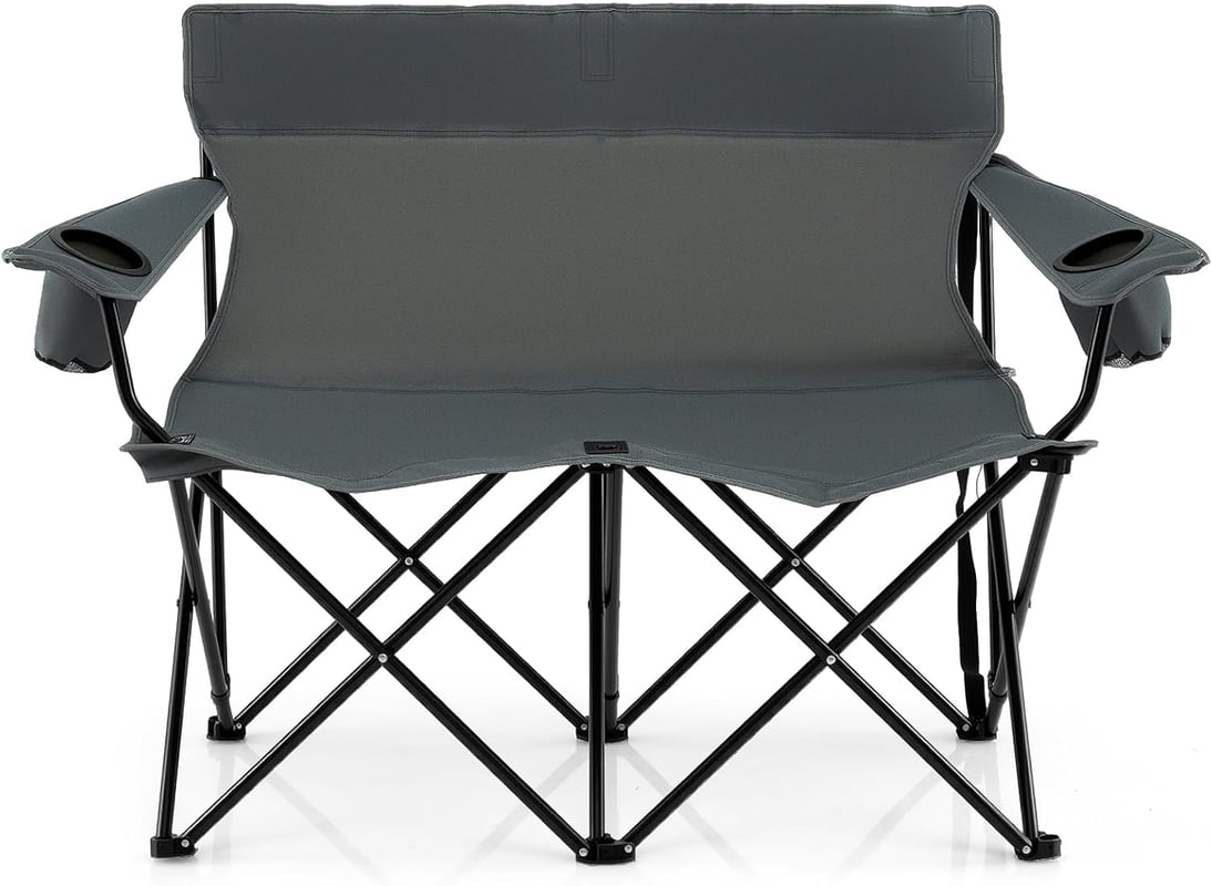 Krzesło kempingowe dla 2 osób, składane krzesło z uchwytami na napoje, podłokietnikami i torbą do przenoszenia, nośność 300 kg, piknik