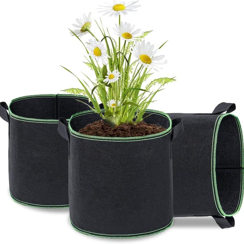 Worki na rośliny, 3 sztuki, worki do uprawy z włókniny, worki do sadzenia, worki ogrodowe z uchwytami, doniczki z tkaniny napowietrzającej, czarne - 3