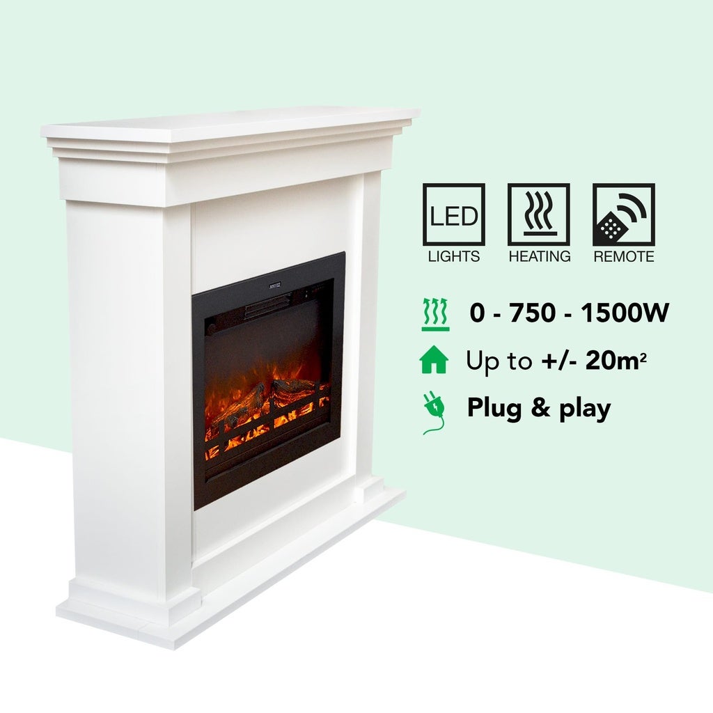 Xaralyn | Cheminée électrique Flex EFL-HLW Habillage de cheminée en bois blanc - Chauffage - Chauffage 1500 Watt - télécommande - 4