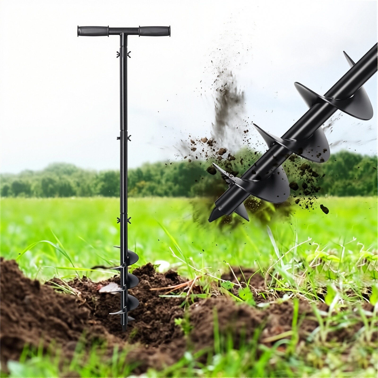 Tarière manuelle, tarière à poteaux, tarière de jardin avec poignée ...