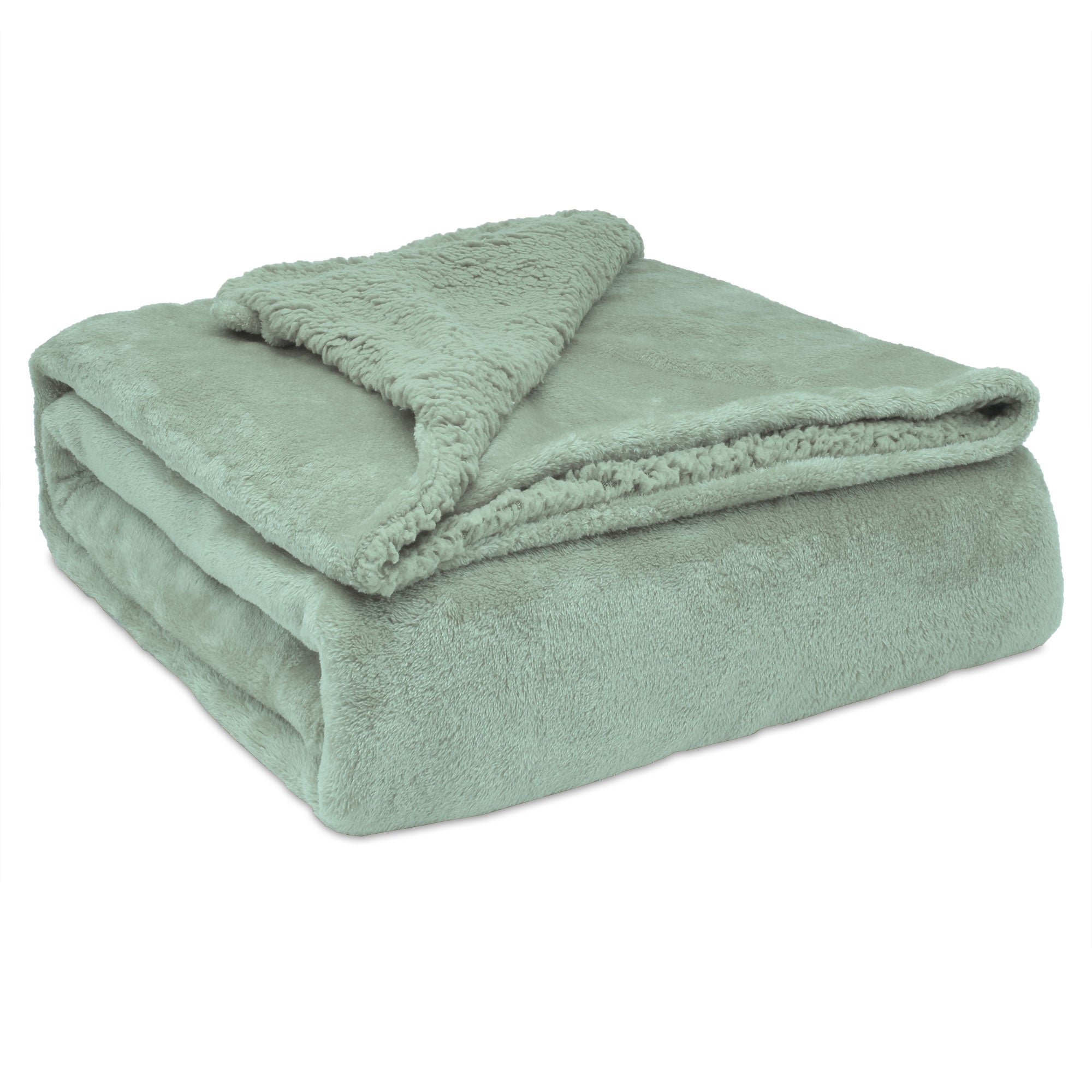 Manta sofá invierno grande sedalina lisa y borreguito polar sherpa 180x240cm calentita gruesa, briebe, verde, -