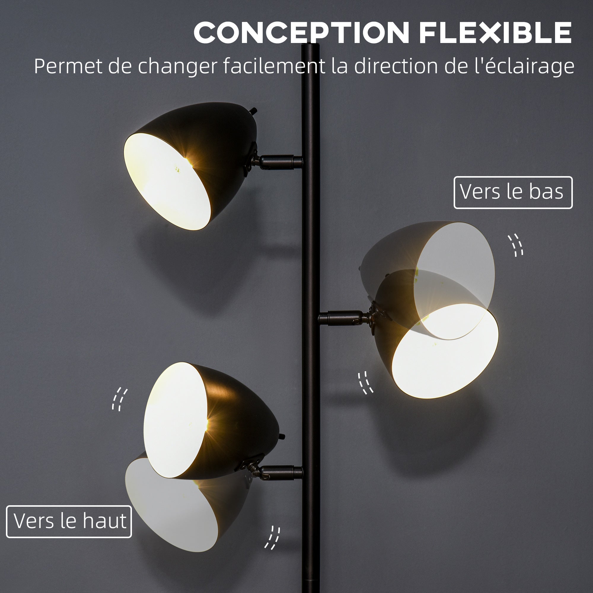 Lampadaire sur pied acier 3 lumières HOMCOM - 4