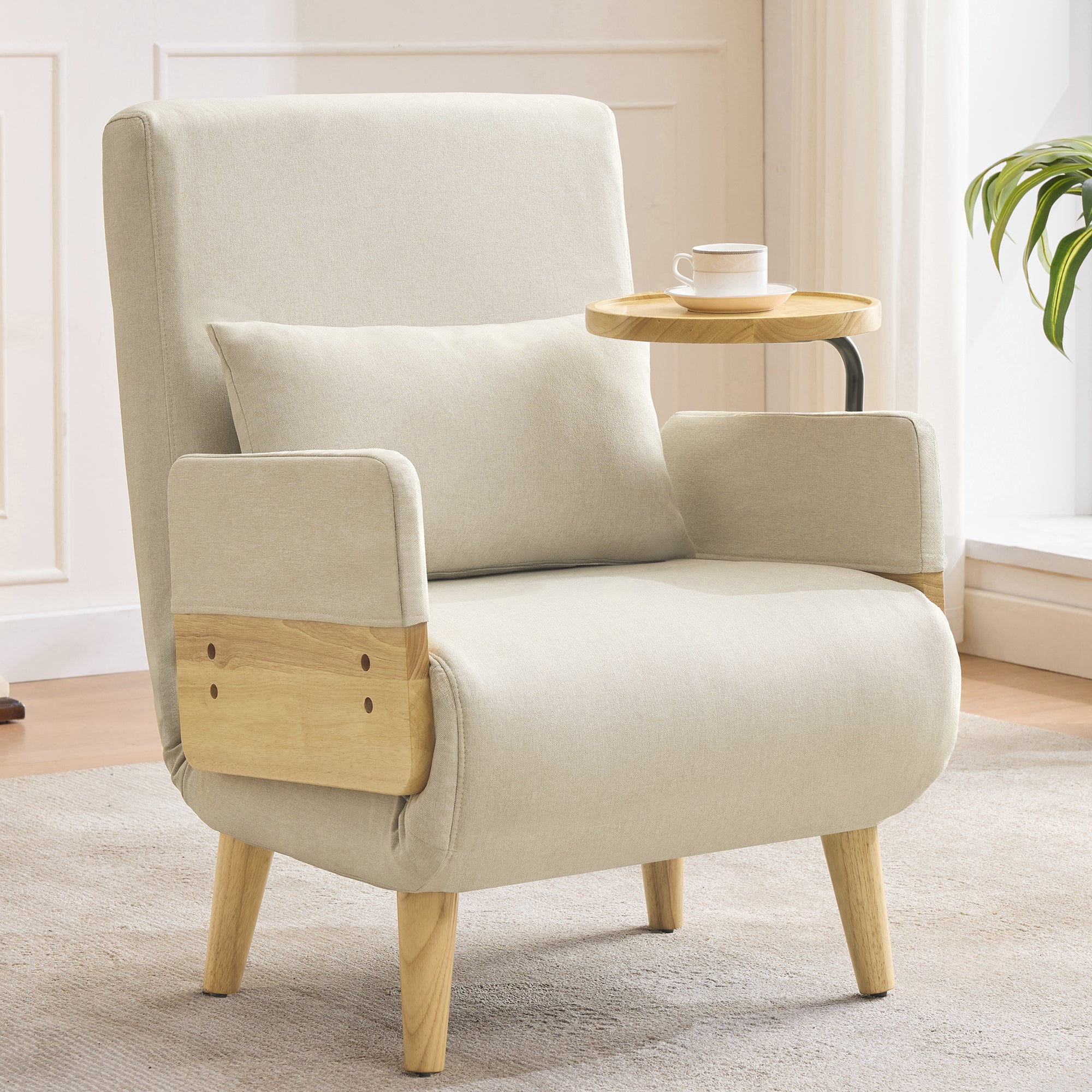 Nowoczesny fotel 62x67x88 cm - Fotel rozkładany 3 w 1 - Z funkcją spania - Fotel rozkładany tapicerowany - Beżowy