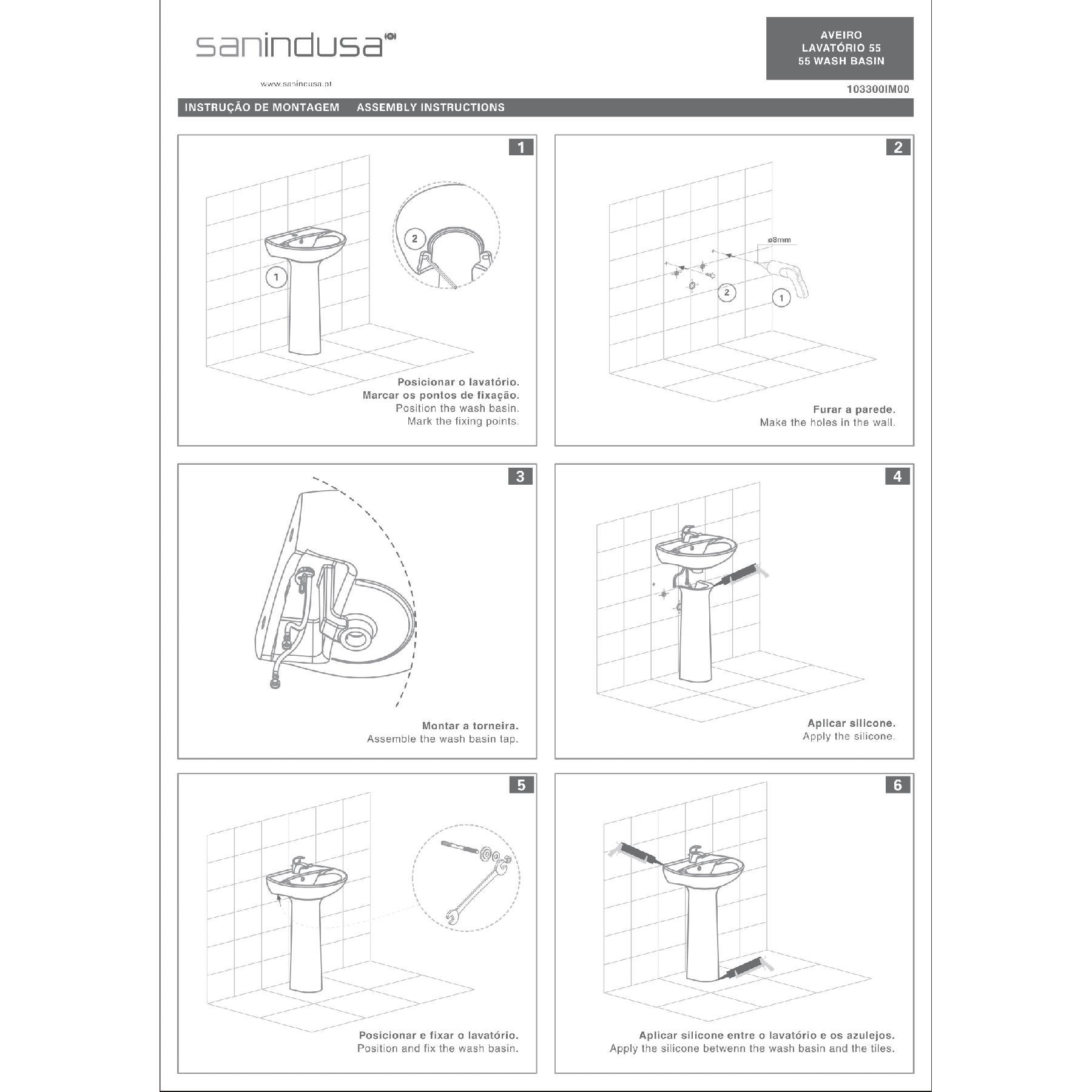 Lavabo NF 55cm mural céramique traditionnelle SANINDUSA Aveiro blanc - 3