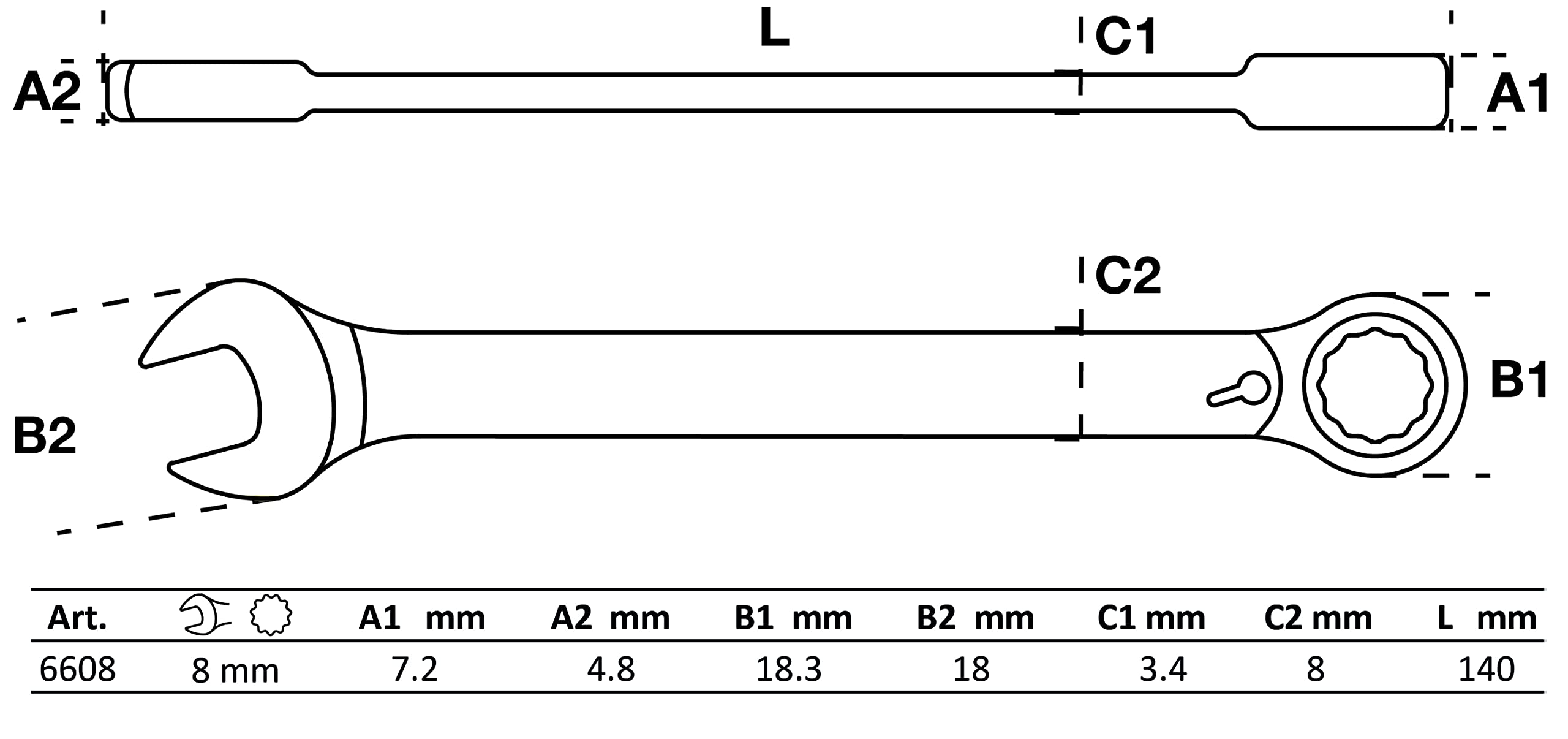 Clé mixte à cliquet | réversible | 11 mm - 6