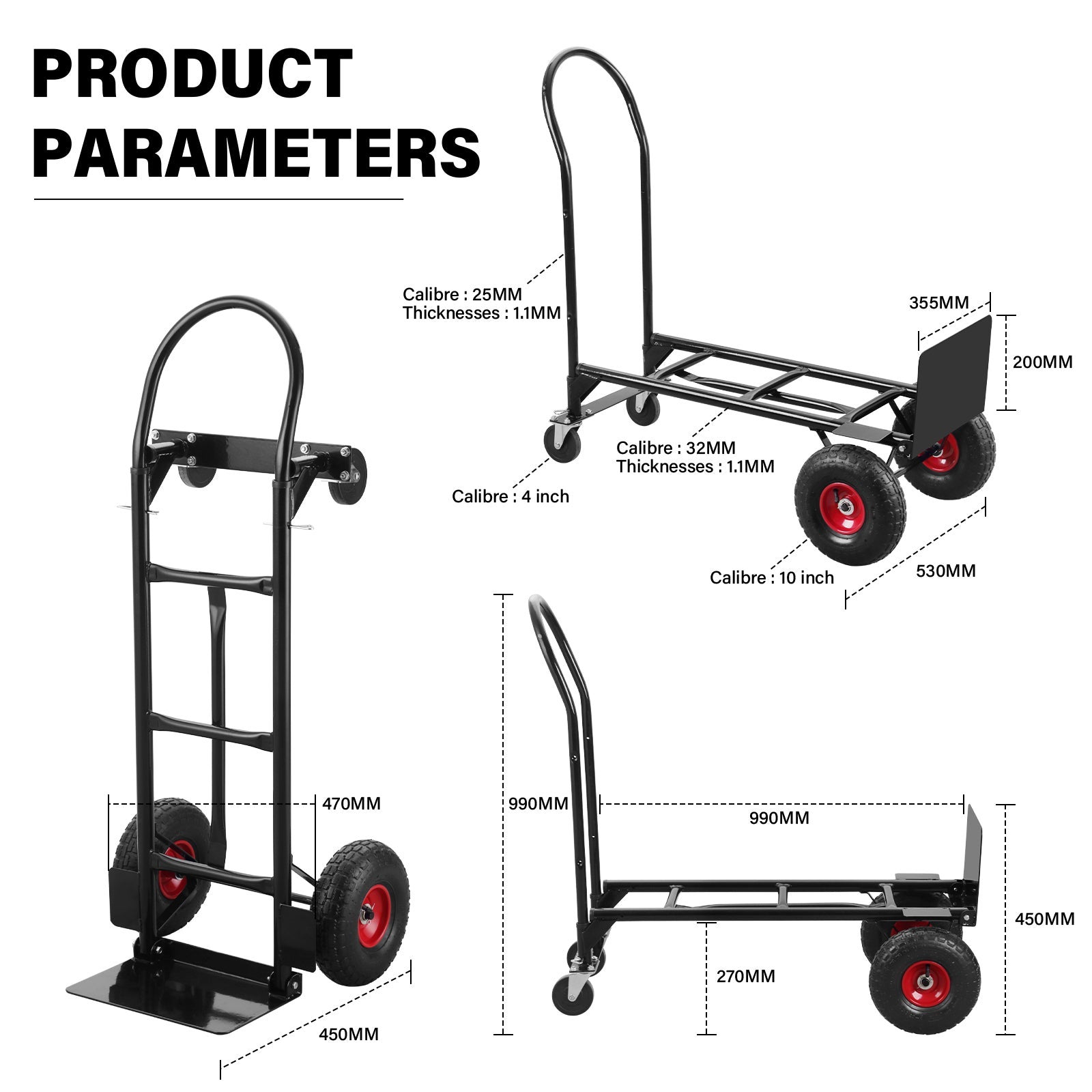 TEENO Chariot Pliable 2 en 1 Multifonction, Chariot à Plateforme,Capacité de Charge de 250 kg - 2