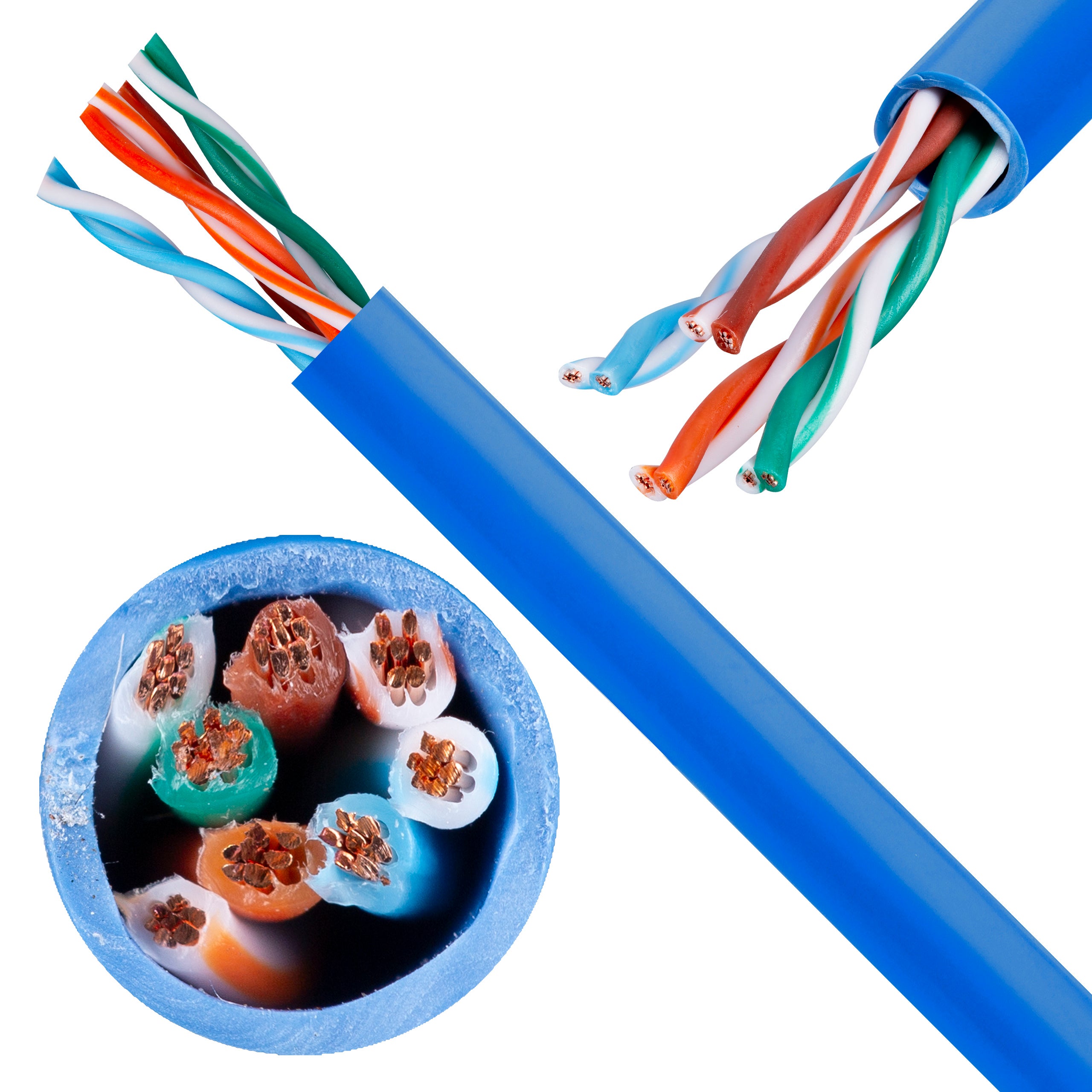 Kabel sieciowy U/UTP kat.5 skrętka 4x2x0,58mm wewnętrzny PVC niebieski linka Telegärtner 100m