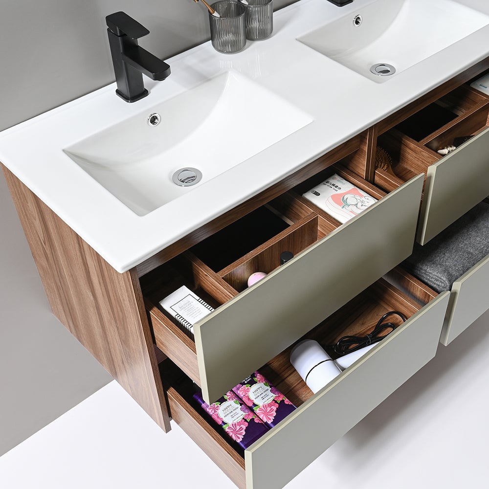 LuxuryBain - Meuble de salle de bain double vasque 120cm bois et vert avec miroir led - 5