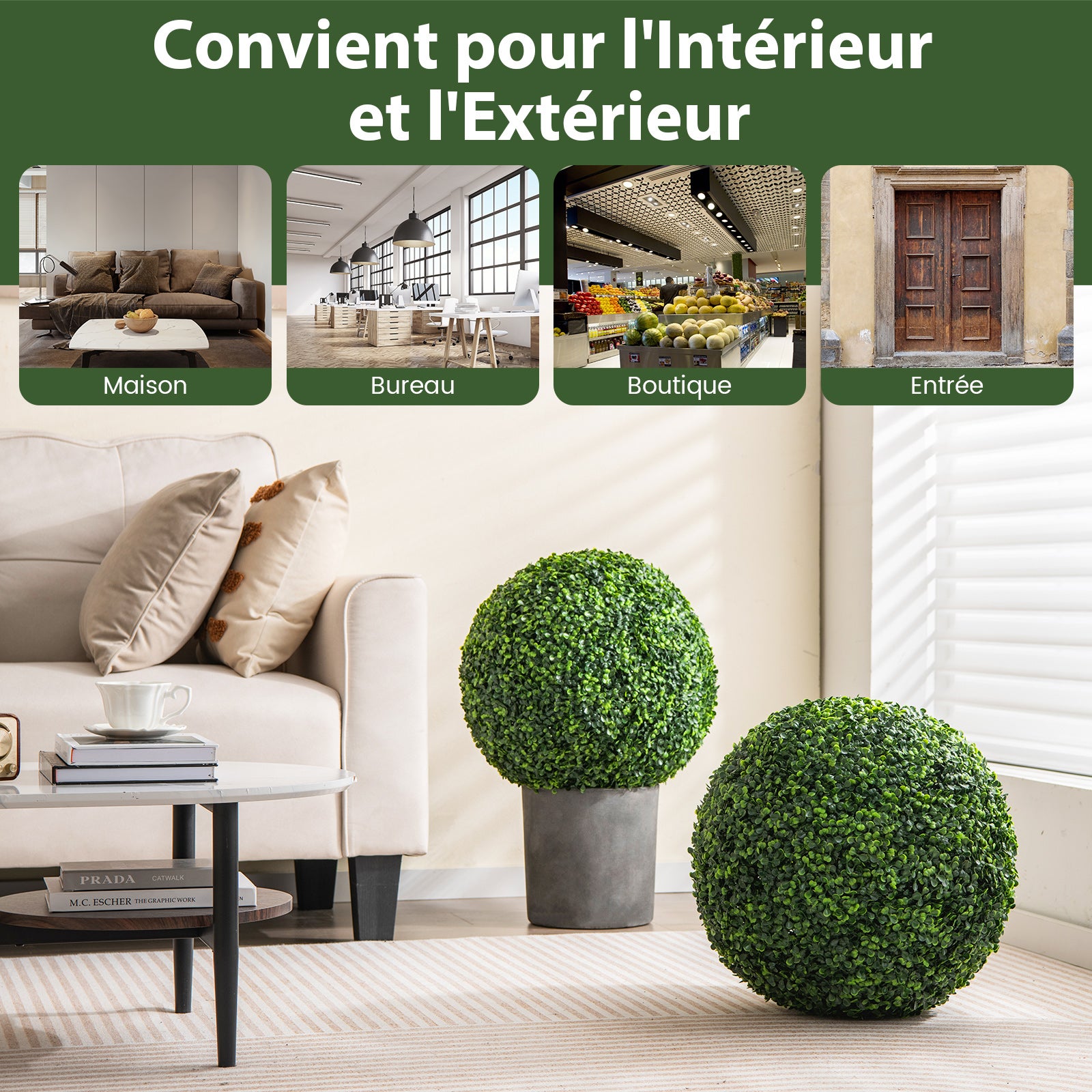 2 Boules de Buis Artificielles 48 cm Résistantes aux UV - 8