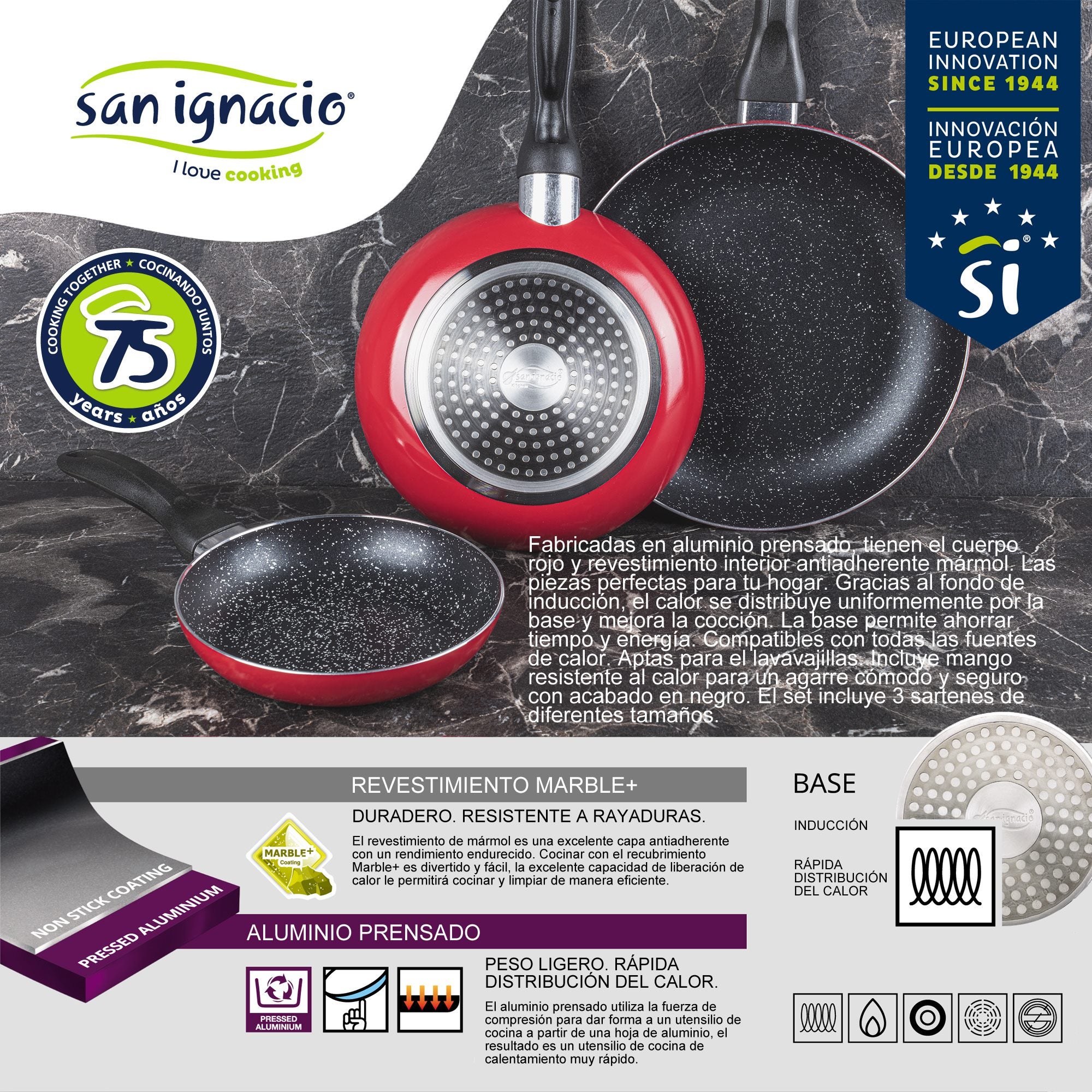 Conjunto de panelas 8 peças + 3 panelas 16/20/24cm alumínio San Ignacio - 2