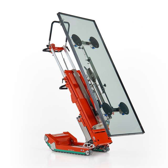 Carrello Saliscale Elettrico ZONZINI Skipper Lift GL per trasporto e installazione vetrate da 3 mt x 2,7 mt. Portata 200 Kg. Con ventose manuali.