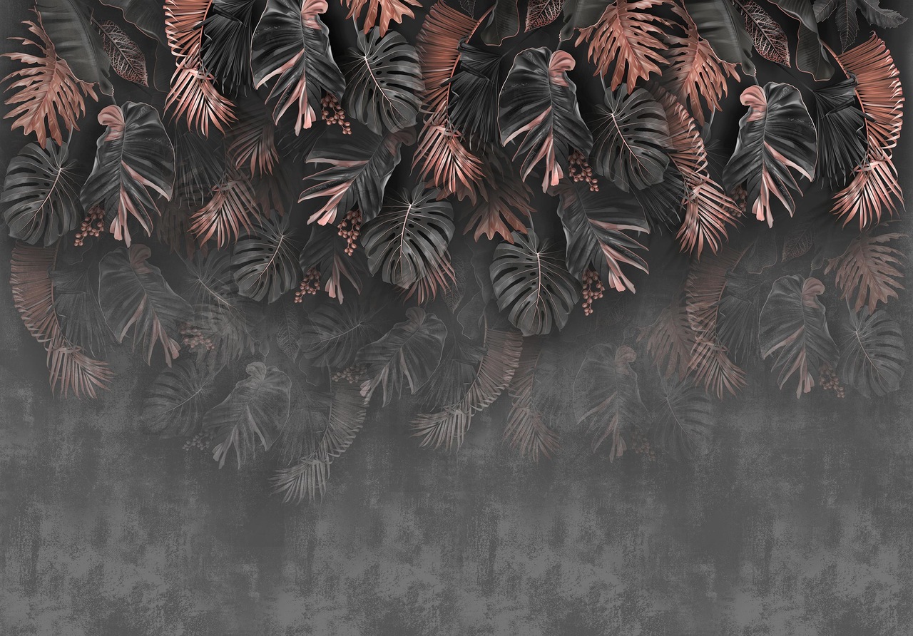 Papel pintado fotografia panorámica hojas hormigón 368x254 cm - incluye cola - moderno salon dormitorio papel no tejido