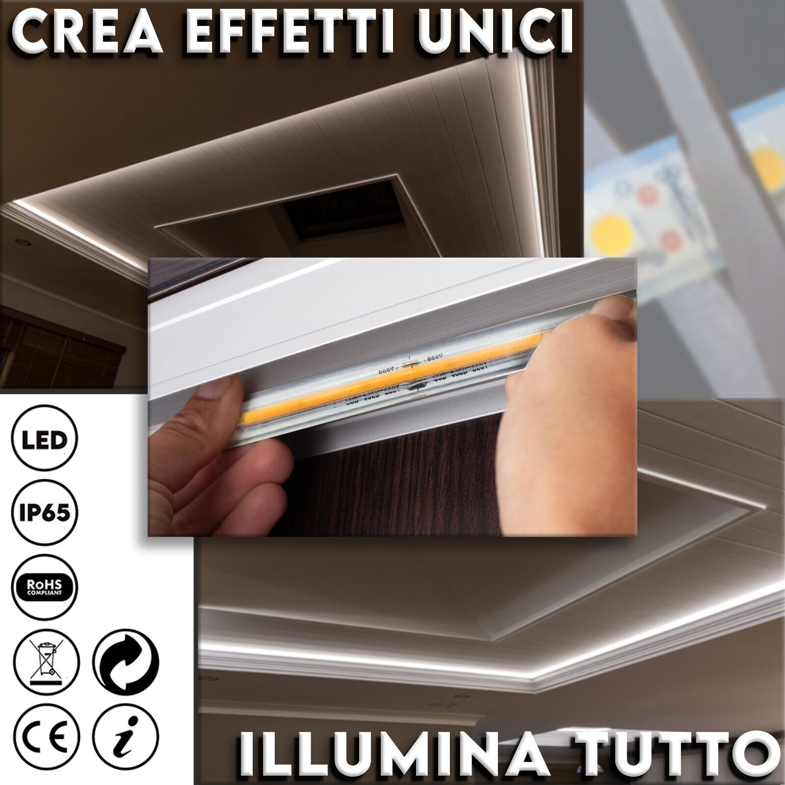 Striscia Led Cob 220V Alta Luminosità 288 Luci al Metro Ip65 Impermeabile Luce Effetto Neon Diverse Misure e Colori Decorazione COB 2MT 4000K - 5