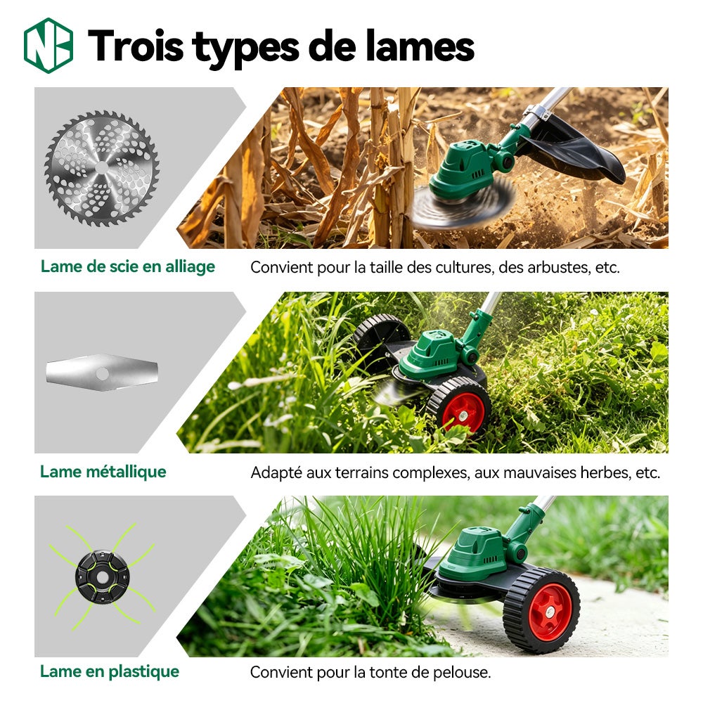 NewBeny Coupe-bordure à batterie ,21V,L27 cm,Manche télescopique 130 cm,2 batterie 4.0Ah - 6