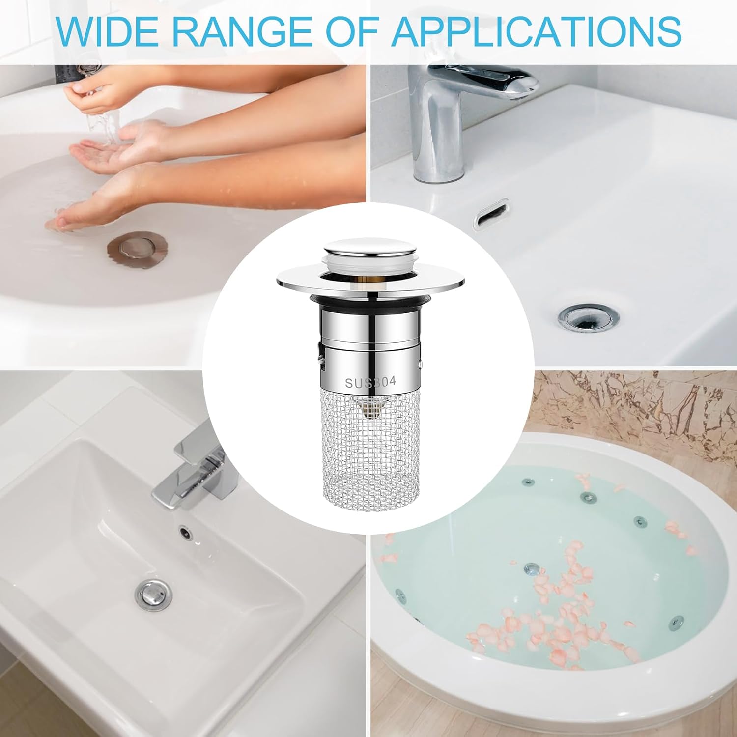 Bonde de Lavabo(2Pcs), Universelle Bouchon Salle de Bain Baignoire, Filtre Evier de Drainage Vidange D'Évier Récupération Cheveux, Universel avec Pani - 5