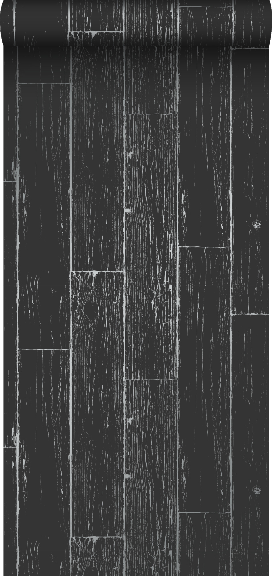 Papel pintado tablas de madera desgastada, alterada, resistida vintage negro mate y plata - 53 cm x 10,05 m - origin wallcoverings