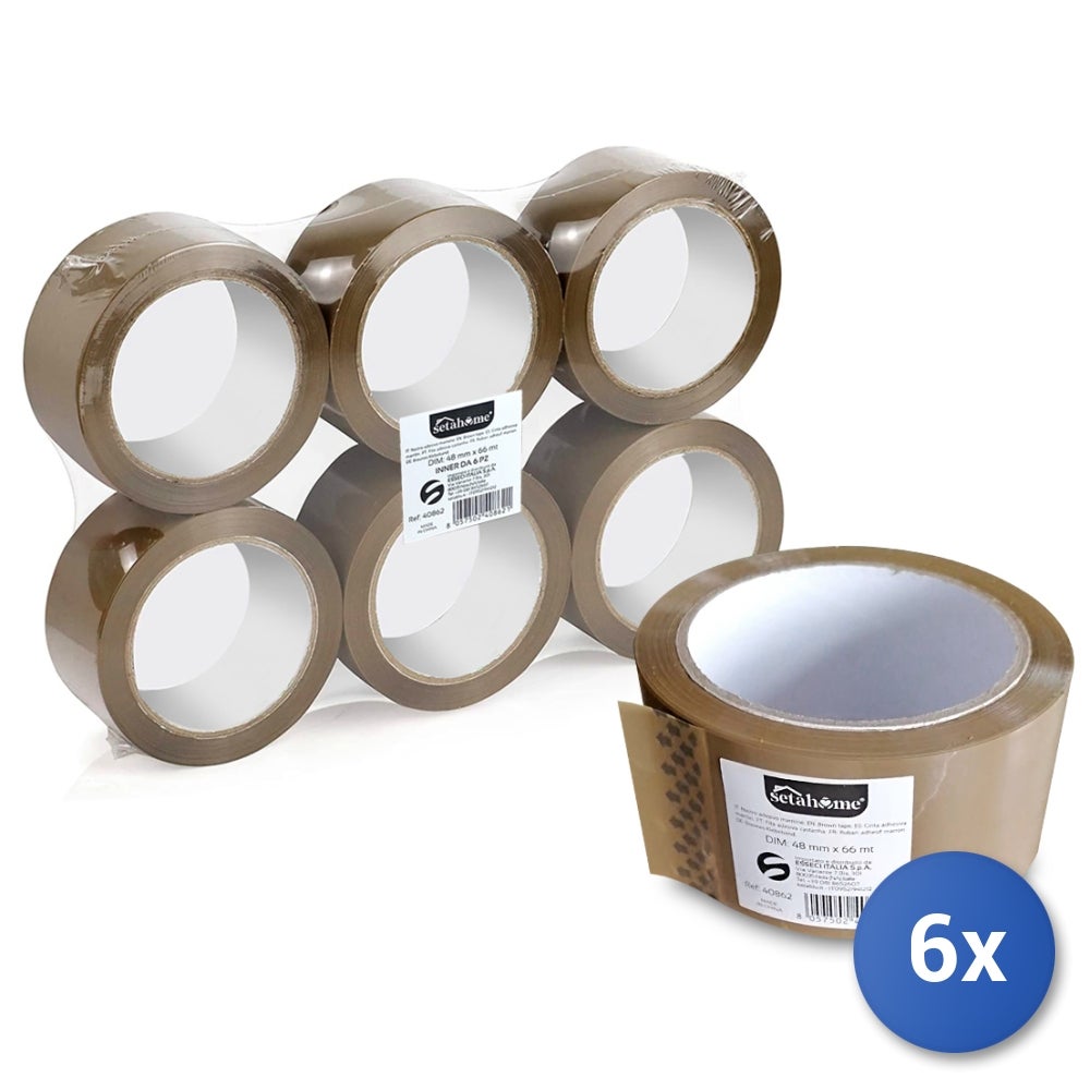 6 Rotoli Nastro Da Imballo Trasparente 48 Mm X 66 M – Verpacking – Adesivo Acrilico Resistente E Ecologico – Per Uso Domestico E Professionale
