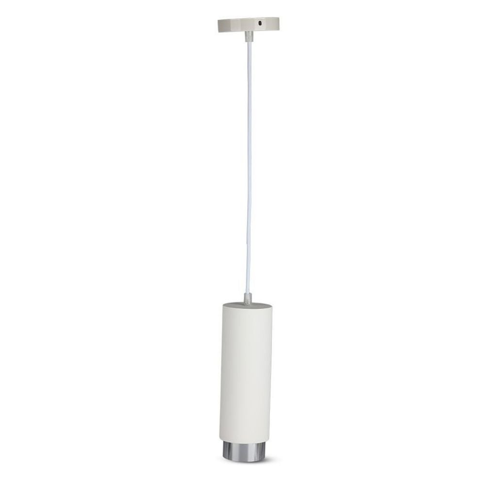 V-TAC Portafaretto LED A Sospensione Per Plafone – Adatto Per Lampadine GU10 E GU5.3 (MR16) – Corpo In Gesso Bianco E Metallo Cromato, 80x80x250mm