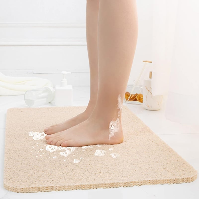 Mata łazienkowa antypoślizgowa, kwadratowa mata łazienkowa z luffy 60 x 60 cm z odpływem, mata łazienkowa na mokrą podłogę, (beżowa)