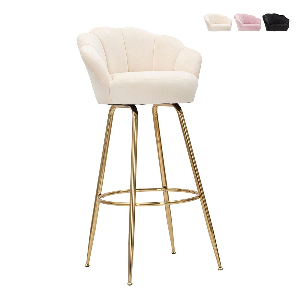 Hoker barowy kuchenny z oparciem w kształcie kwiatu, złote nogi, wysokość 90 cm Vienna