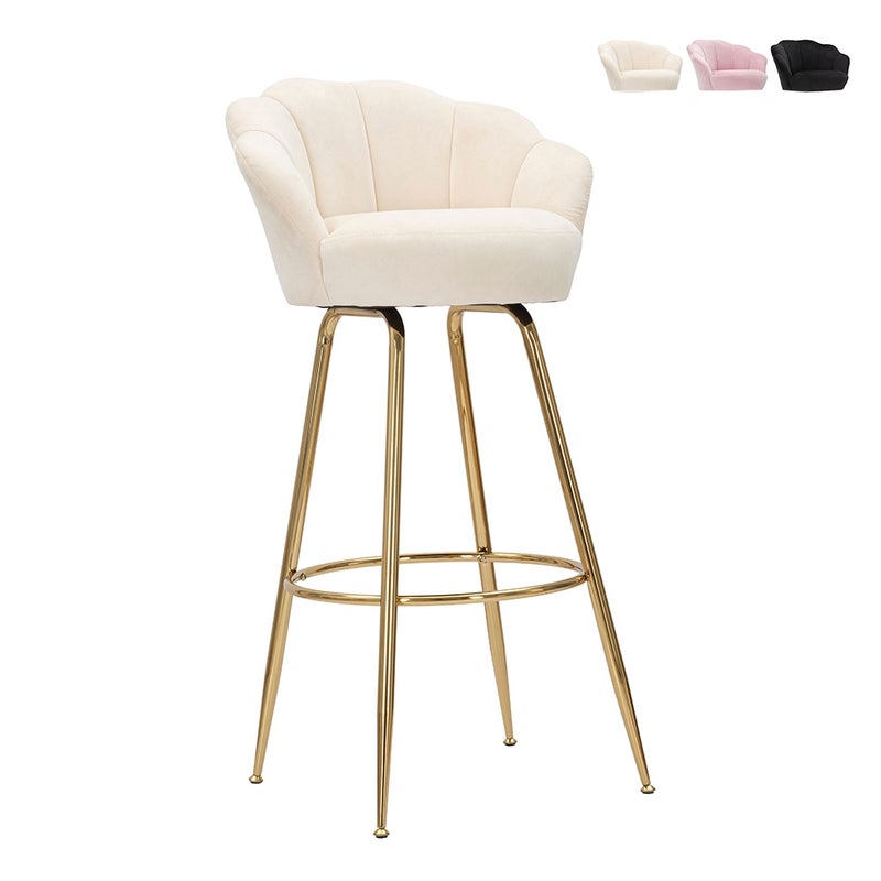 Hoker barowy kuchenny z oparciem w kształcie kwiatu, złote nogi, wysokość 90 cm Vienna