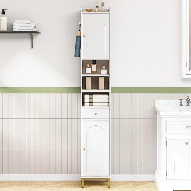 Meuble Colonne de Salle de Bain, Meuble de Rangement, Armoire Etroit avec Etagères Réglables, Armoire Haut pour Salon, Chambre, Bureau, Blanc
