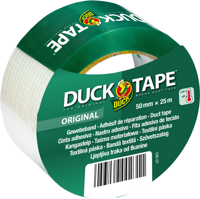 DUCK TAPE original 106-07 – Bande adhésive de tissu – Pour réparer, fixer et renforcer – 50mm x 25m – Transparent