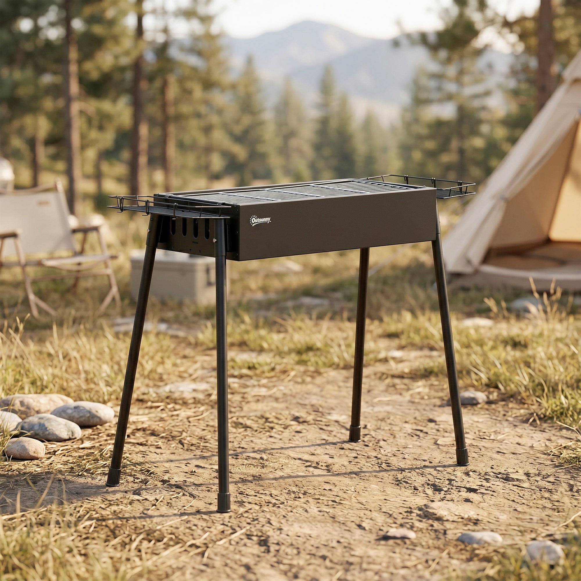 Outsunny Barbacoa De 77X30x70 Cm Carbón/Negro , Leroy Merlin