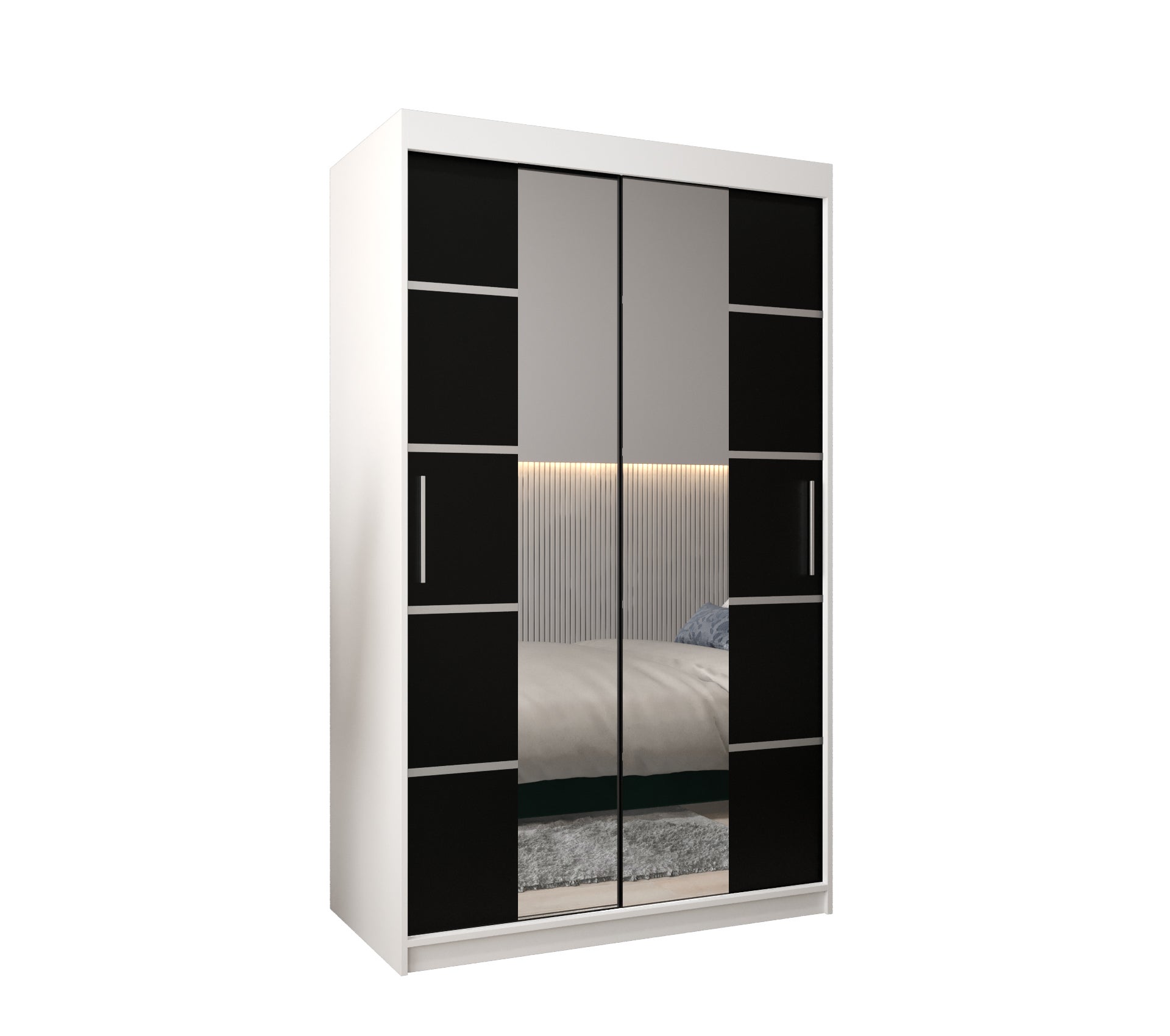 Szafa przesuwna garderoba Verona 4 120 x 62 x 200 cm Biały + Czarny - Abiks Meble