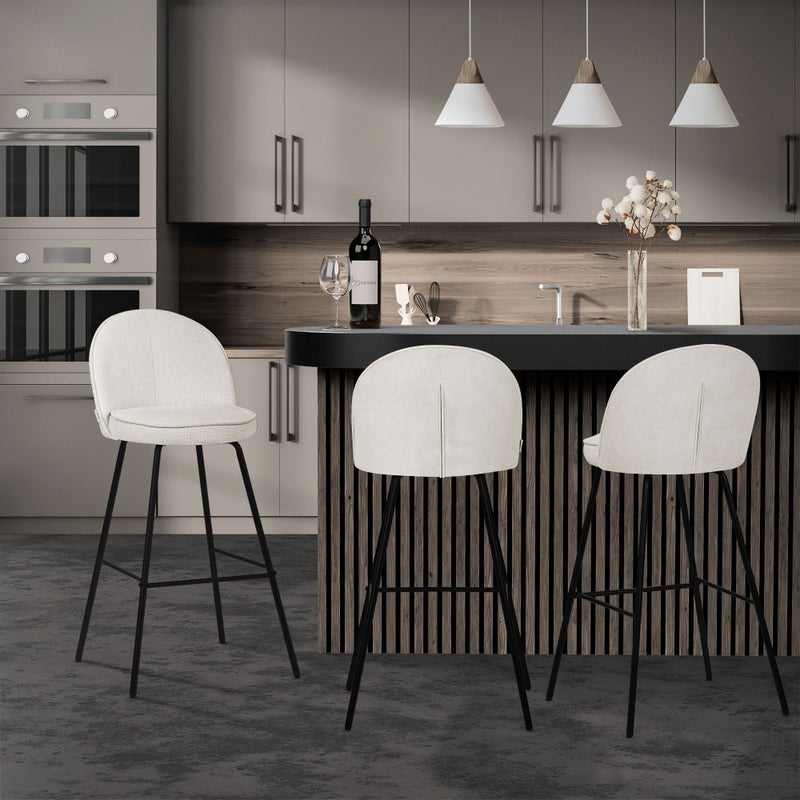 ML-Design zestaw 4 hokerów barowych beżowy 75 cm tapicerowanych wygodne ergonomiczne krzesła z oparciem i podnóżkiem metalowa konstrukcja