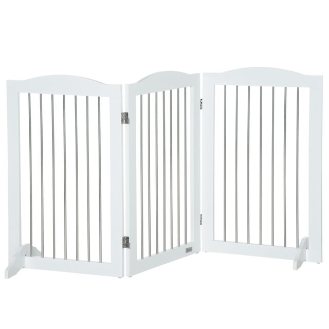 Barreira de Segurança para Animais de Estimação PawHut Branco MDF e Aço 154x30x80cm