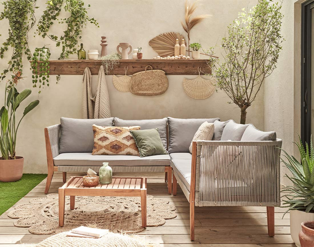 Salon de jardin 5 places en bois d'acacia et corde bois / gris - PAPUA - Best Mobilier - 2