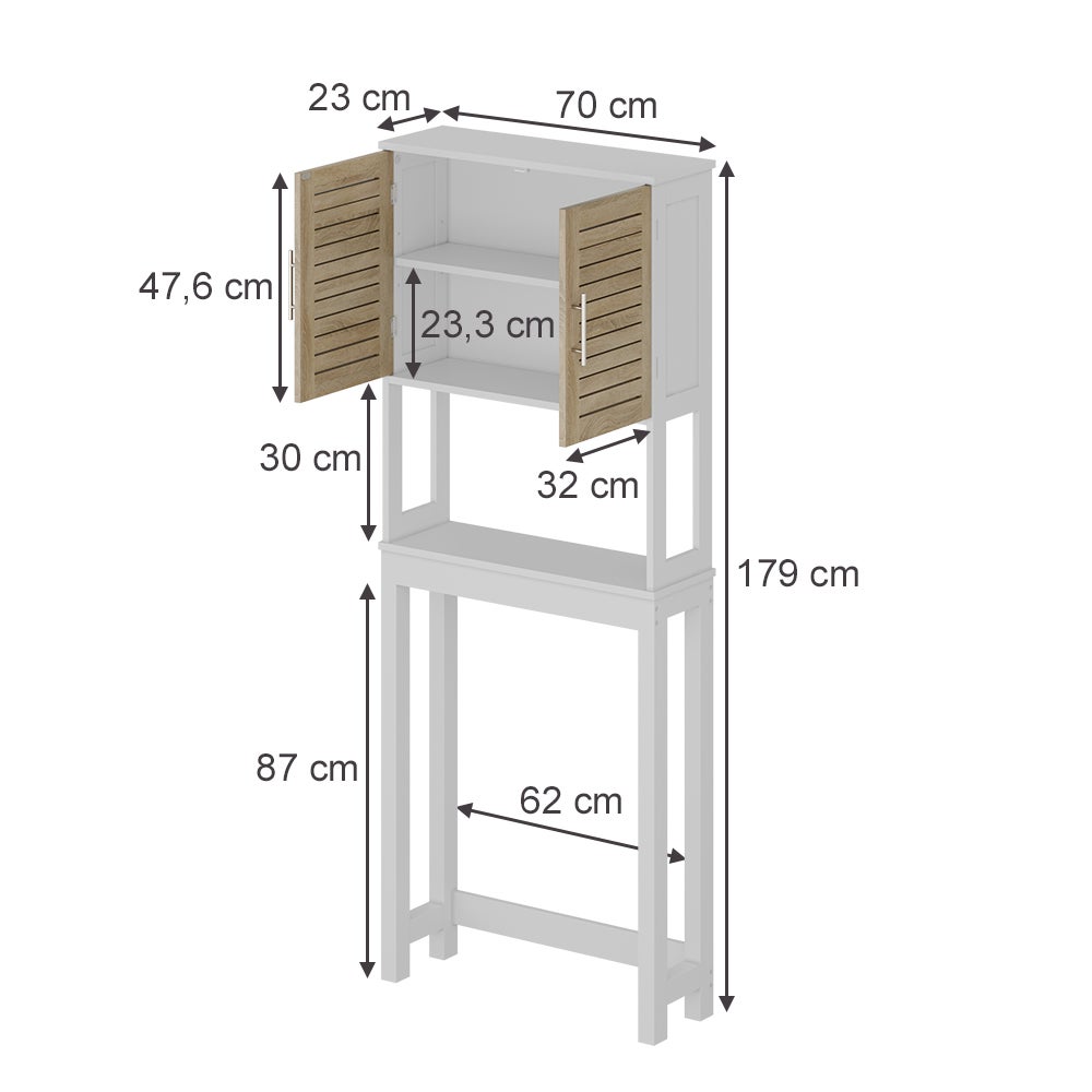 Vicco Szafka toaletowa Looma, Biały/dąb, 70 x 180 cm z 2 zamkniętymi przedziałami - 2