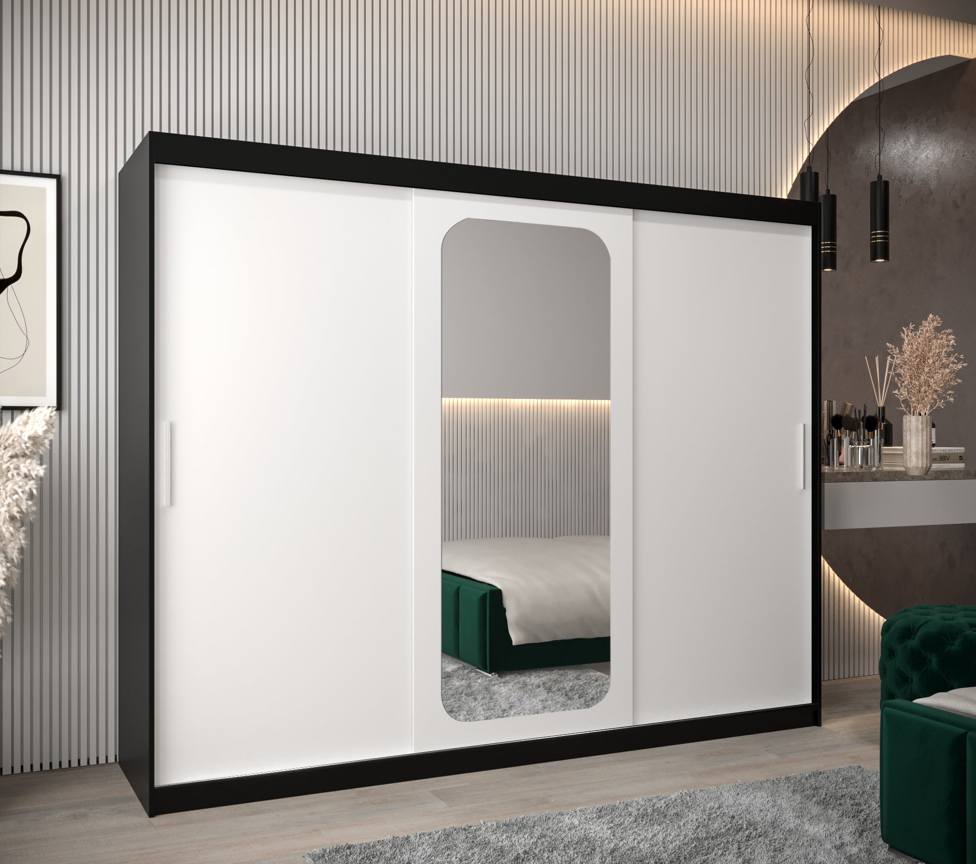 Szafa przesuwna garderoba PROMO T2 250 x 62 x 200 cm Czarny + Biały - Abiks Meble