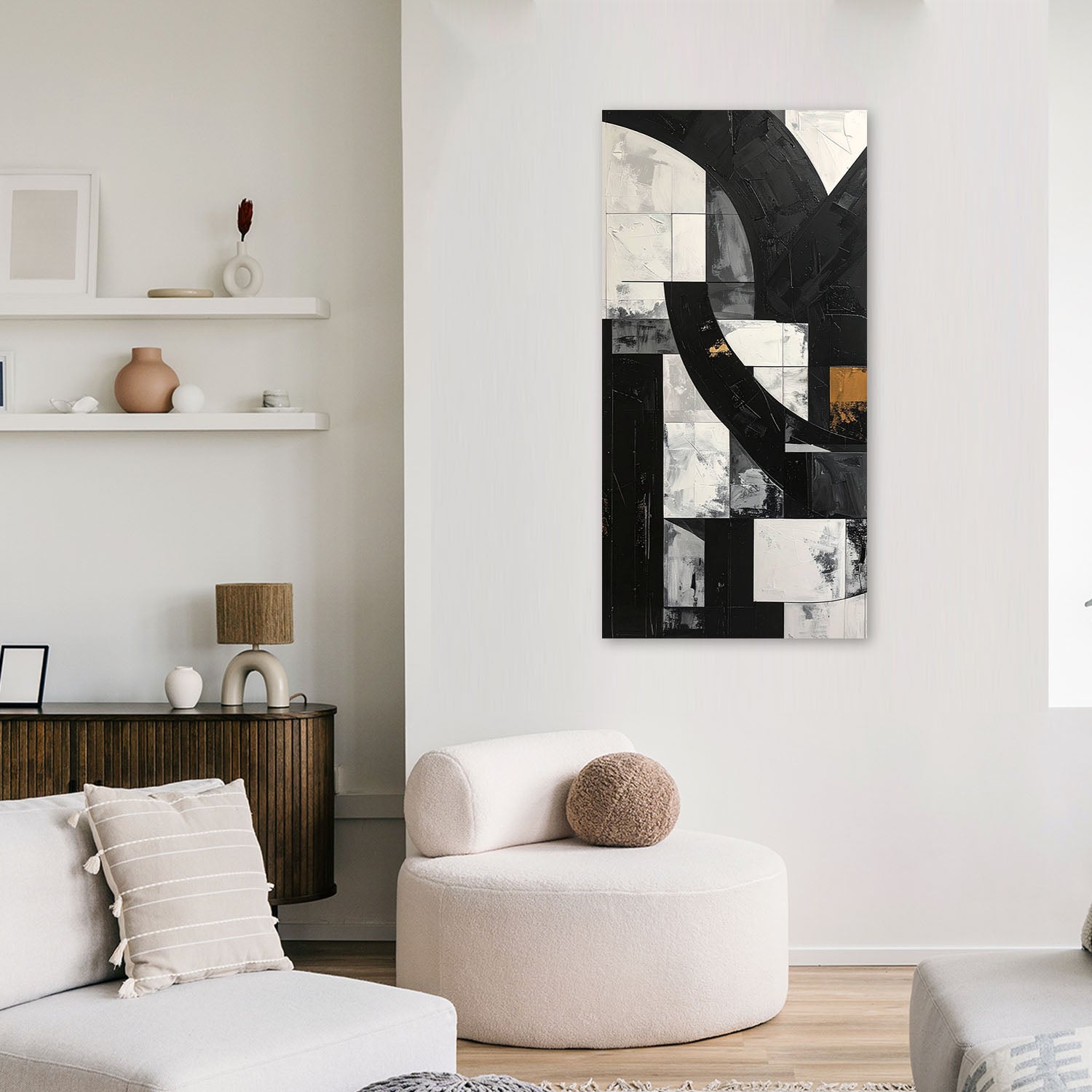Obraz do salonu biura loftu, Geometryczne formy abstrakcja czarno biały 60x120 - 2