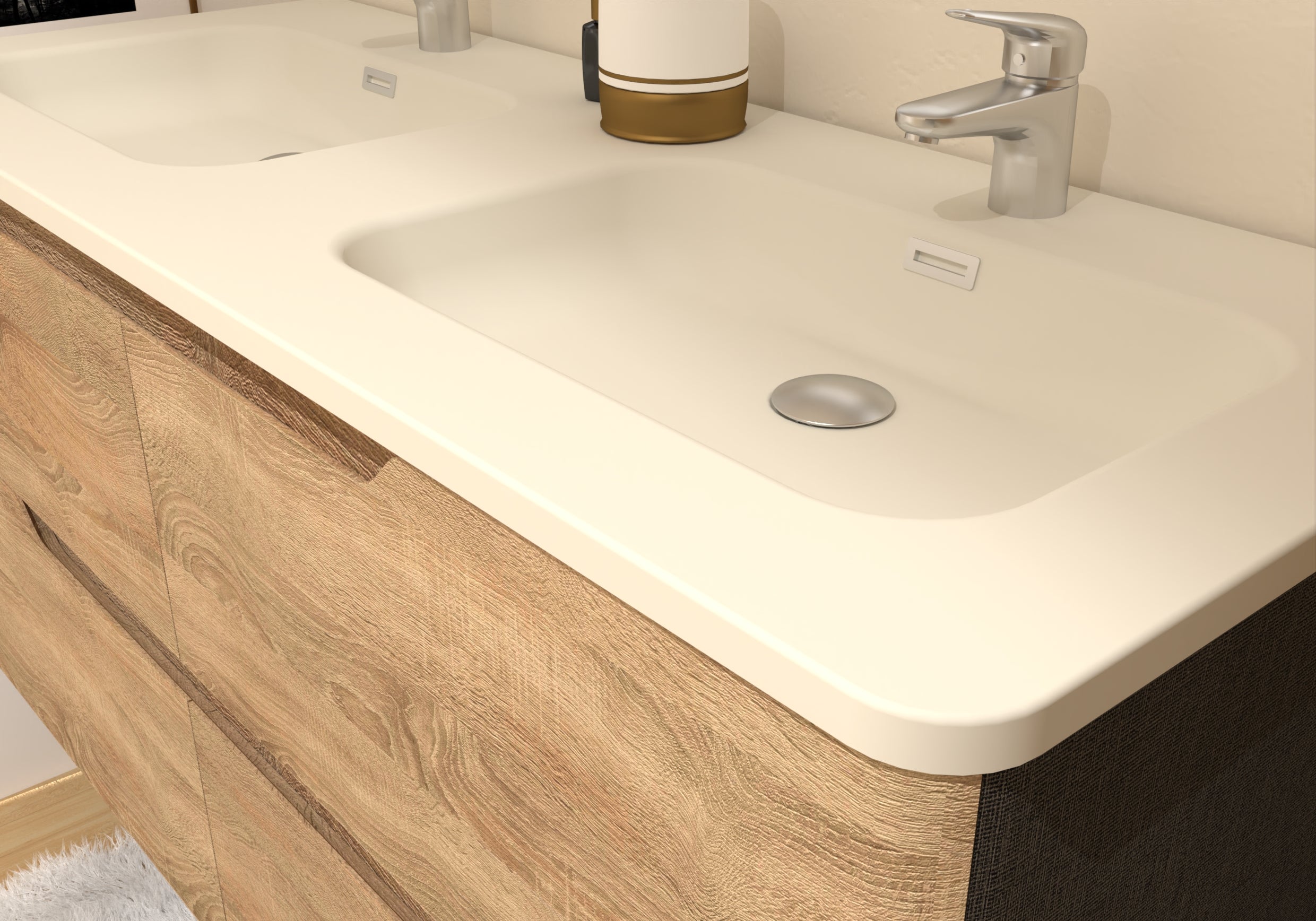 Meuble double vasque LUNA Bois Clair 120cm avec Miroir Reflet - 6