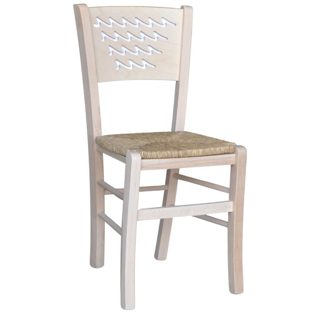 Sedia in legno capri grezza da verniciare con seduta in paglia