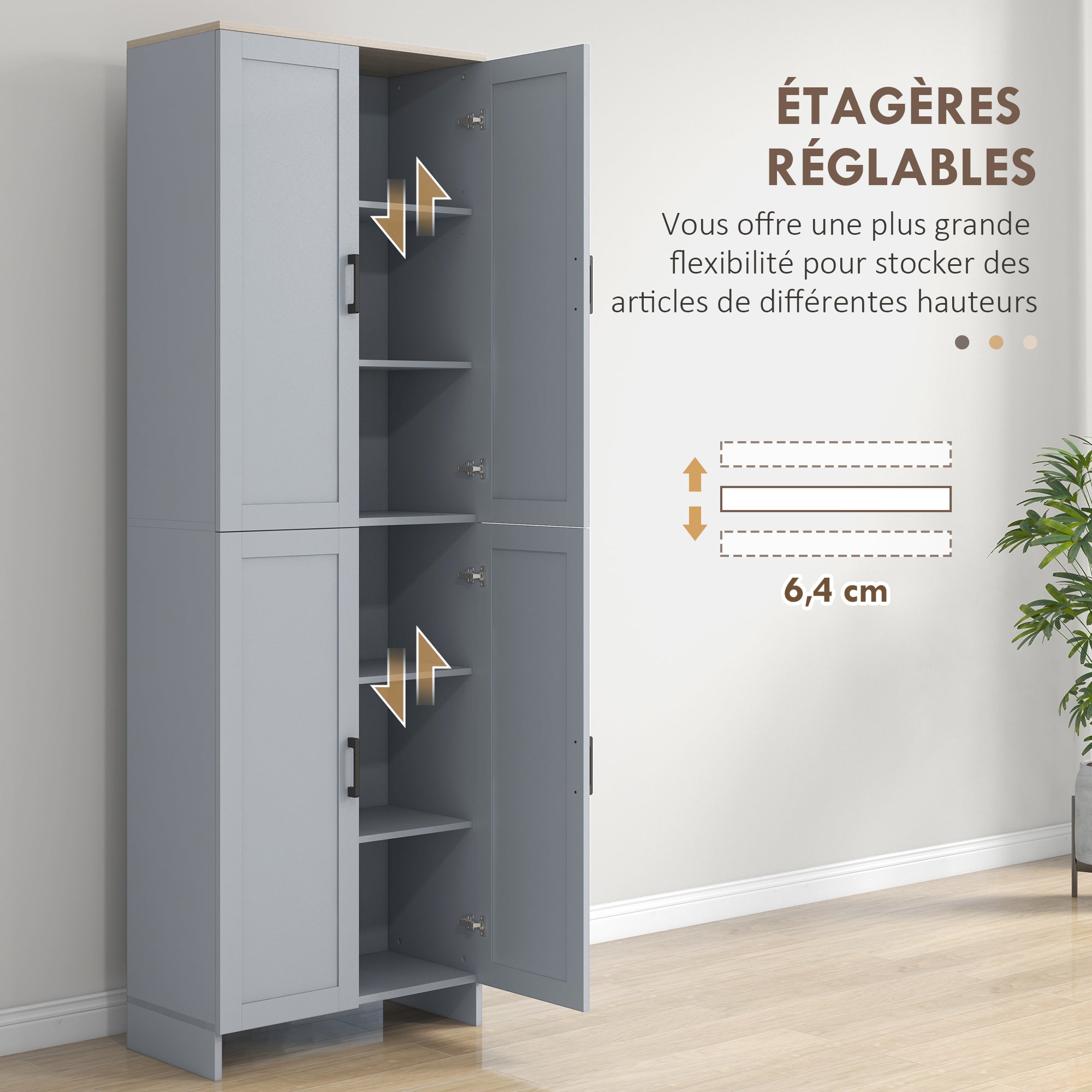 Vaisselier aggloméré 4 portes gris HOMCOM - 5