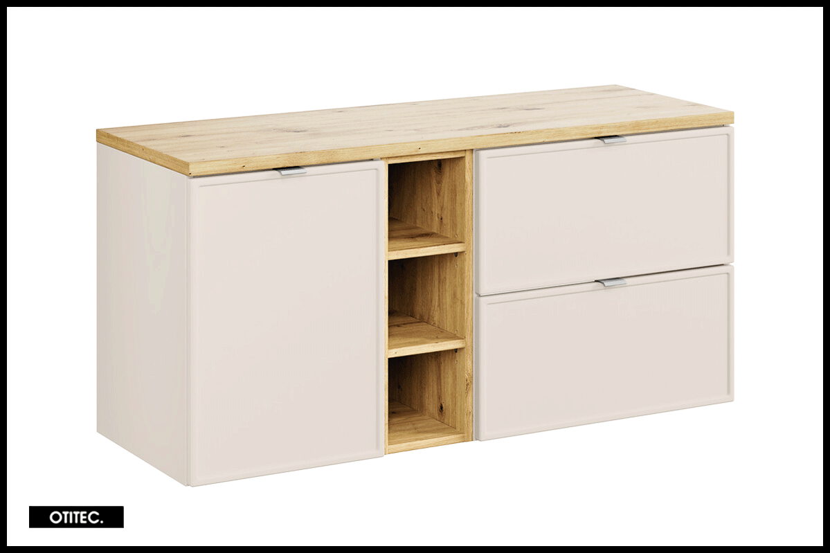 Szafka pod umywalkę nablatową BELLA CASHMERE 60cm kaszmir/dąb artisan - zestaw z blatem 120cm