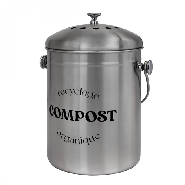 Poubelle De Compost Métal - Seau Amovible, Couvercle Étanche - 20x21cm - Pour Déchets Alimentaires
