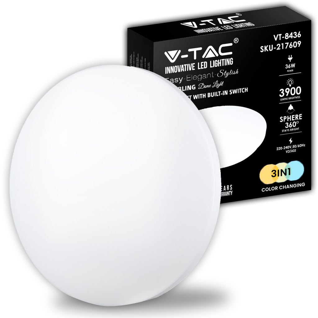 Okrągła lampa sufitowa LED 36 W z przełącznikiem zmieniającym kolor 3 w 1, wykończenie satynowe, śr.: 480 mm, wys.: 65 mm
