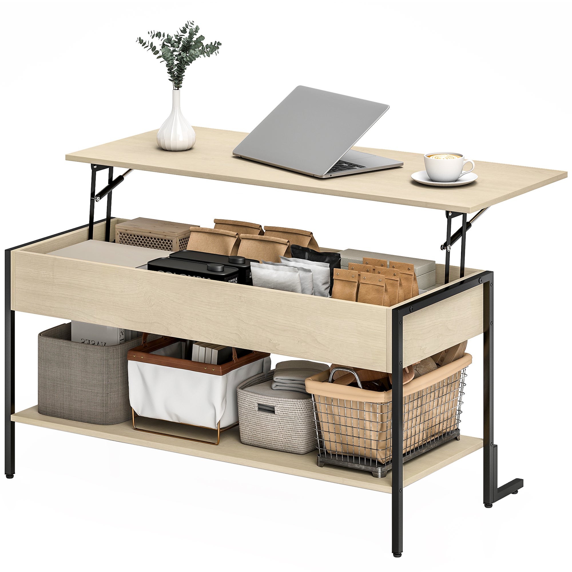 Table basse avec plateau relevable, table de salon avec compartiment ...