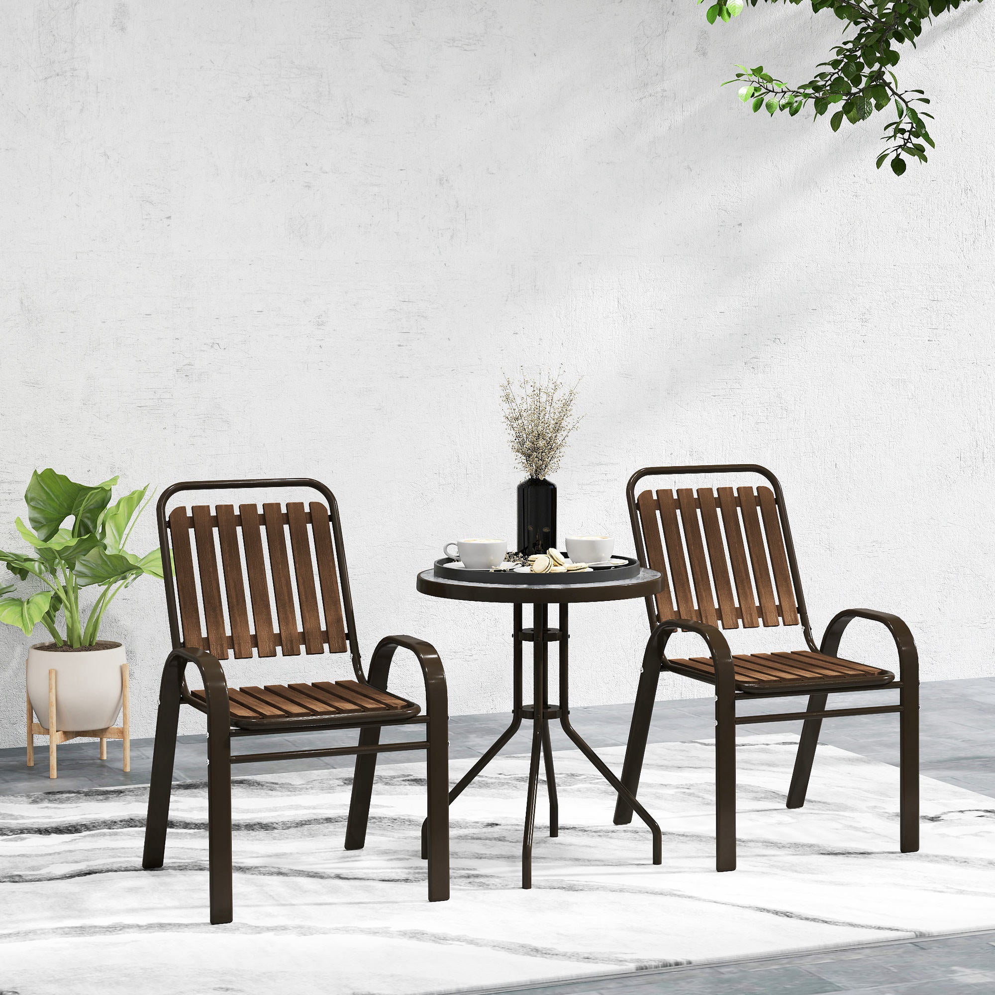 Conjunto de Jardim Outsunny Aço, PP e Vidro Temperado Marrom escuro 56x66x91 cm 84G-799V00DR - 2