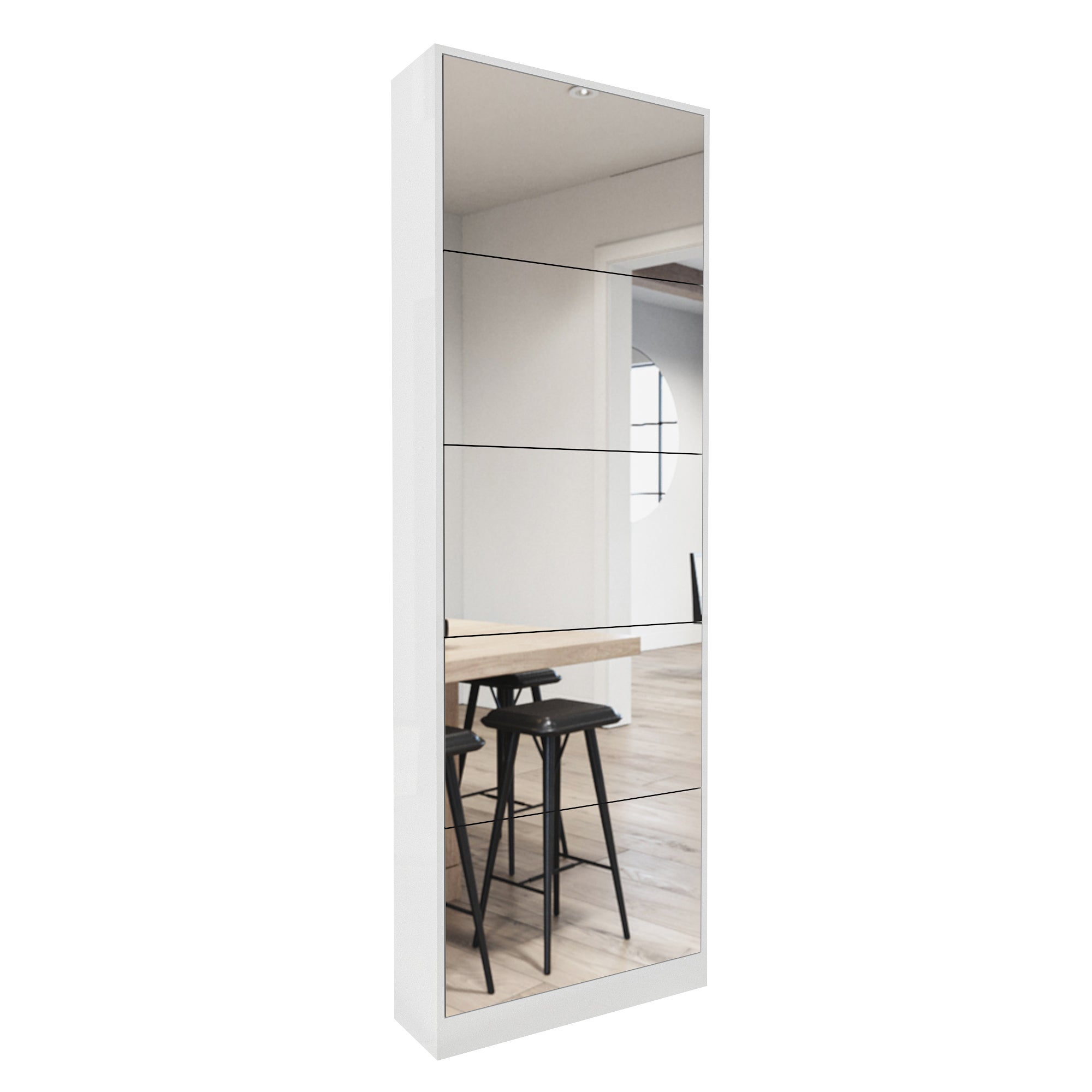 Mueble moderno para guardar zapatos con espejo de cuerpo entero, zapatero de madera con 5 cajones abatibles para recibidor, blanco.