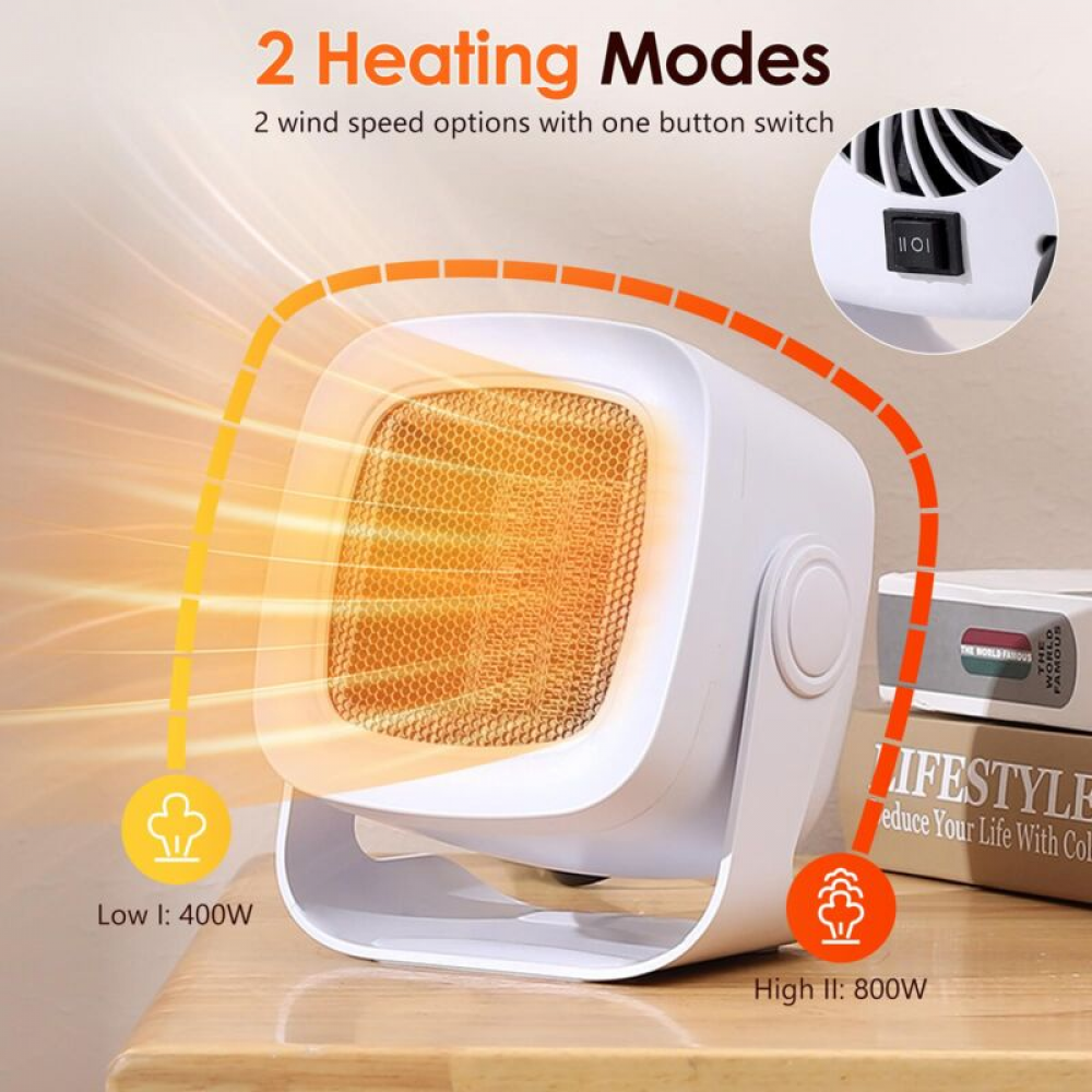 Chauffage Soufflant, PTC Mini Chauffage Electrique Oscillation à 90°, Chauffage électrique avec 2 Modes, Chauffage d'appoint Compact, Portatif Chauffa - 2