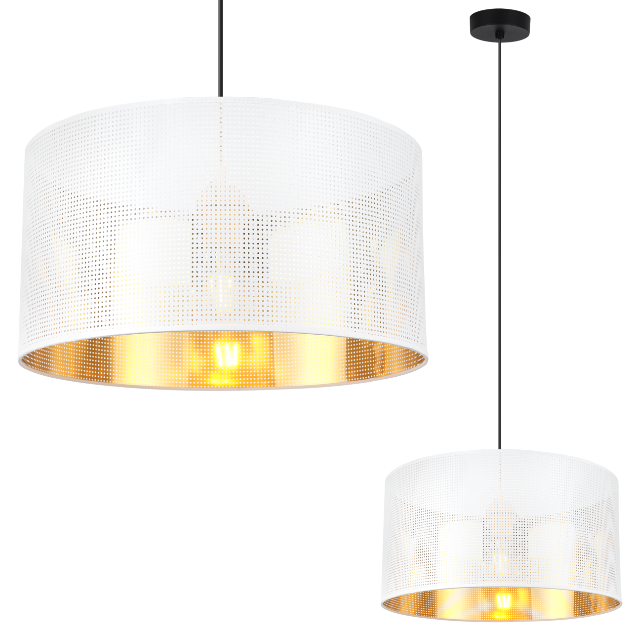 Lampa sufitowa wisząca Asti czarna glamour 1xE27 abażur okrągły 35cm biały/złoty Light Home LH
