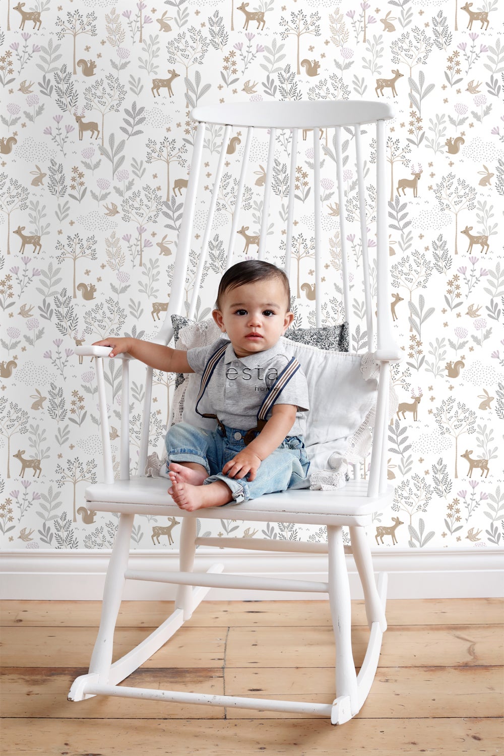 Papier peint forêt avec des animaux de la forêt lilas violet et beige - 53 cm x 10.05 m - ESTAhome - 8