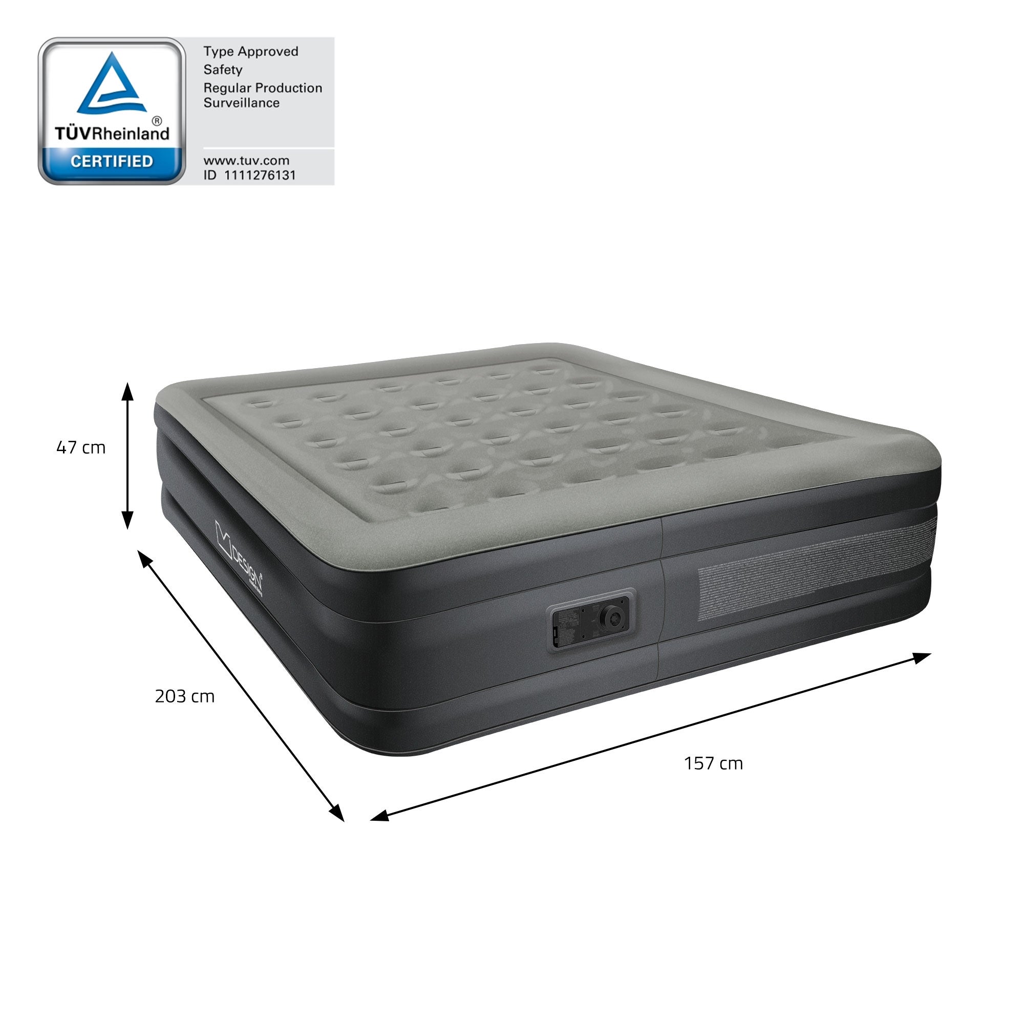 Matelas pneumatique 2 personnes 203 x 157 x 47 cm gris autogonflant avec pompe à air électrique et sac de transport imperméable fond antidérapant - 7