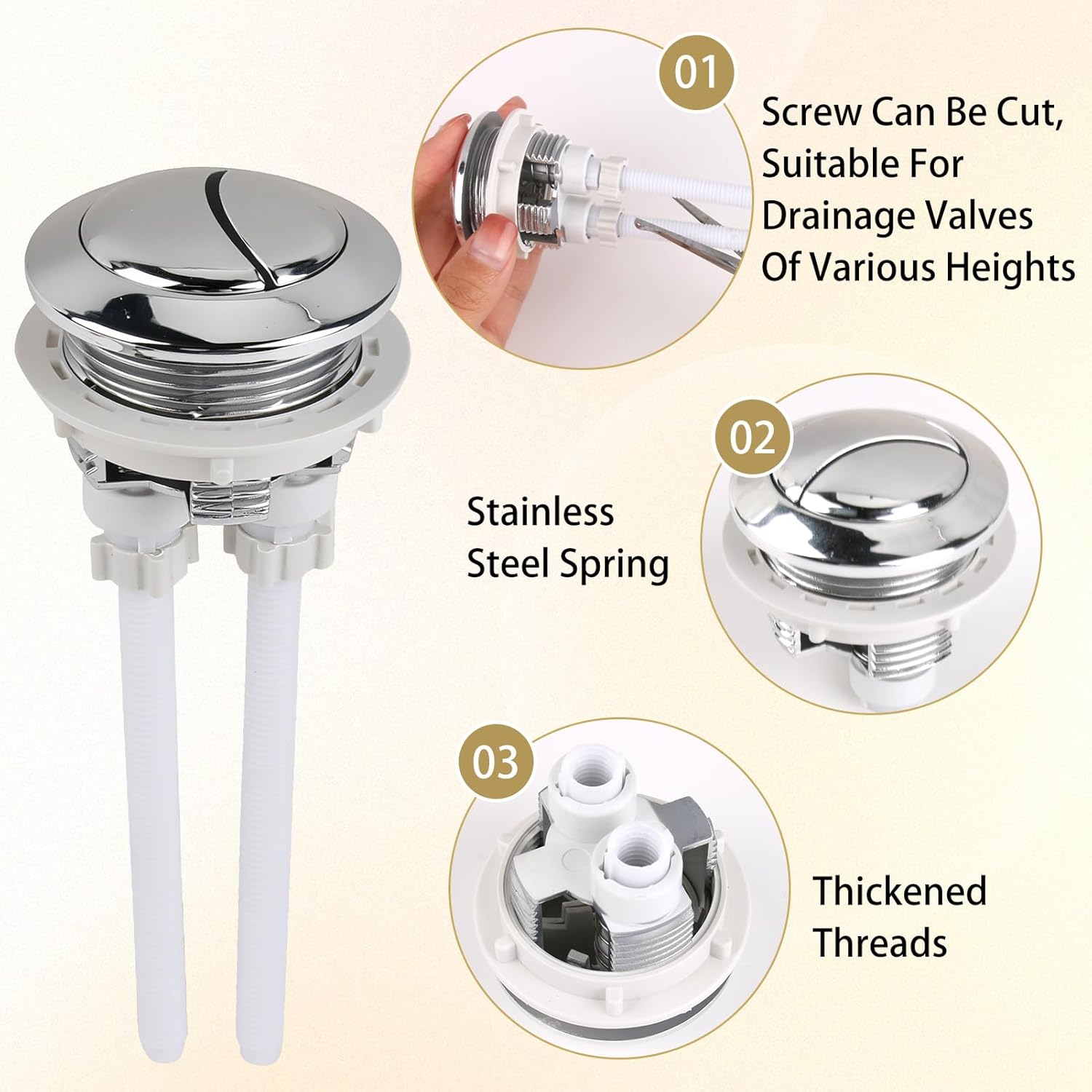 2Pcs Toilet Boutons de Chasse d'eau 38mm, Double Bouton de Chasse d'eau de Remplacement, Réservoirs Toilettes Bouton Poussoir Universels pour Réservoi - 4