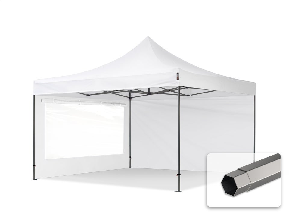 4x4 m Namiot Ekspresowy, PREMIUM Stal 40mm, ze ścianami bocznymi, okna panoramiczne, biały